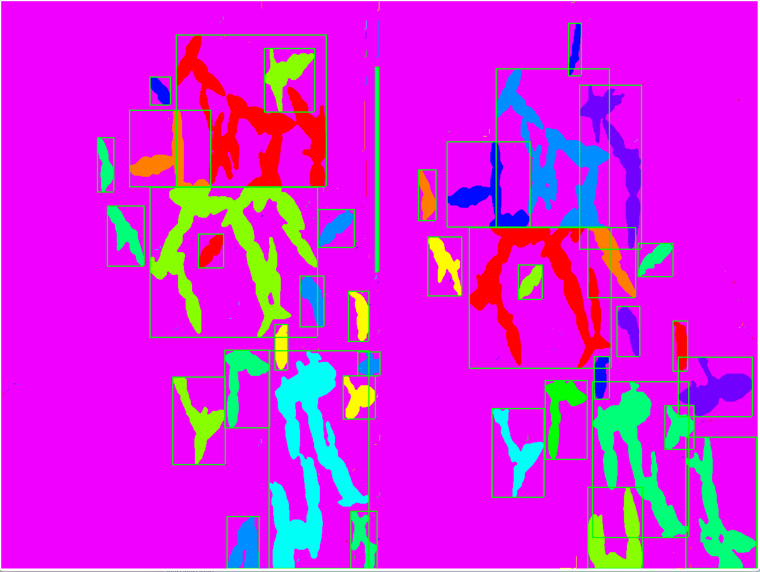 Thresholded image with connected areas segmented